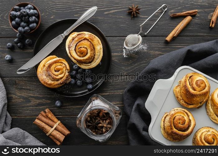 cinnamon rolls arrangement top view