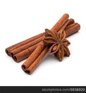 cinnamon stick and star anise spice isolated on white background closeup