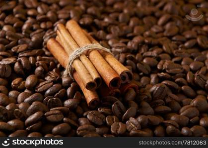 cinnamon sticks connected to the coffee beans