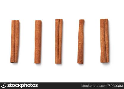 Cinnamon sticks isolated on white background. Top view