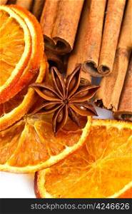Cinnamon sticks, star anise and dried orange cuts