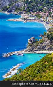 Cinque terre, Famous national park in Liguria, Italy. Monterosso al mare village wit turquoise sea