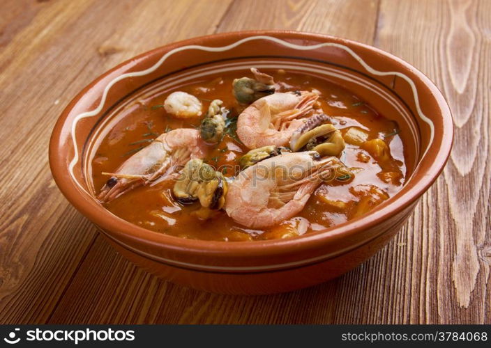 Cioppino is a fish stew originating in San Francisco. It is considered an Italian-American dish, and is related to various regional fish soups and stews of Italian cuisine