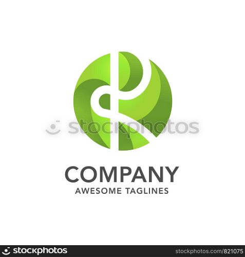 circle green leaf with hidden letter r logo vector concept, creative initial letter r with leaf logo vector