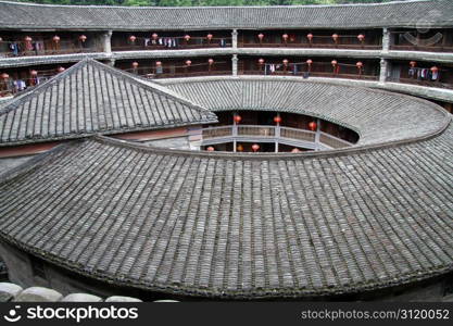 Circle inside big stone tulou in chinese village