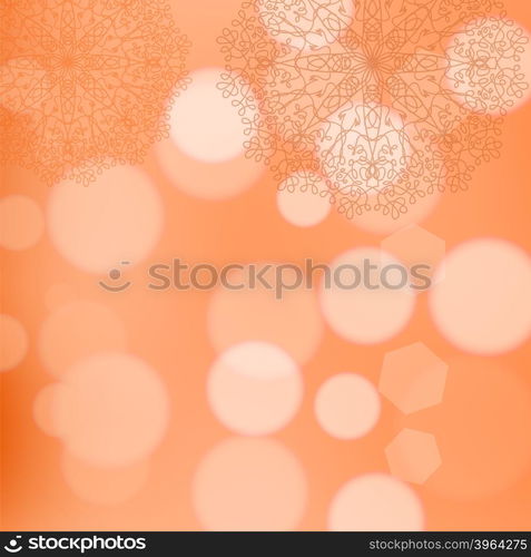 Circle Lace Ornament, Round Ornamental Geometric Doily Pattern, Christmas Snowflake Decoration on Blurred Background