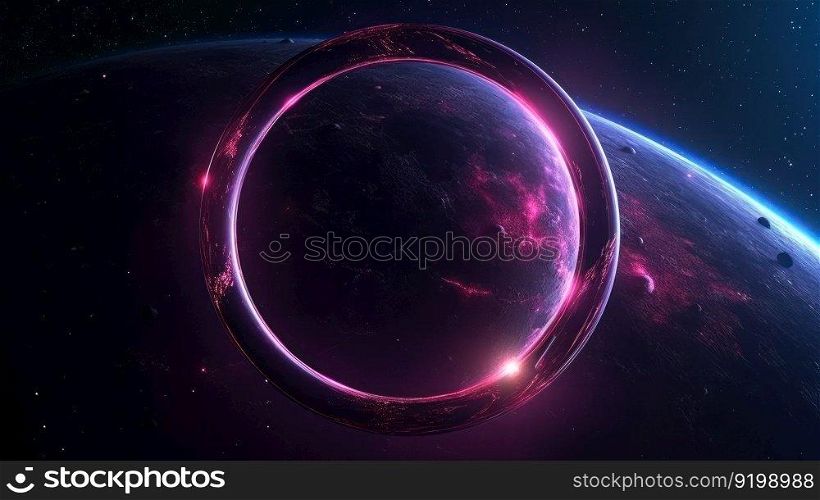 circle sci-fi space frame mockup neon purple blue lights generative ai.