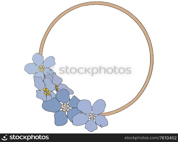 Circle shape with violet flowers isolated on white background