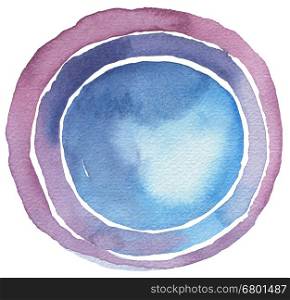 Circle watercolor painted button background. Texture paper. Isolated.
