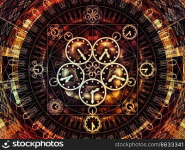 Circles of Time series. Background design of clock symbols and fractal elements on the subject of science, education and prediction