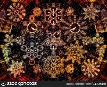Circles of Time series. Design composed of clock symbols and fractal elements as a metaphor on the subject of science, education and prediction
