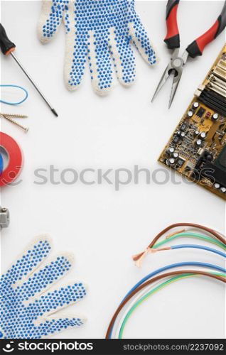 circuit board glove electric equipment isolated white background