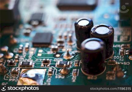 Circuit board with electronic components in blur