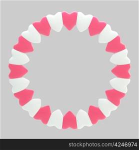 Circular frame border made of hearts isolated on grey