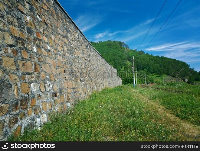 Circum-Baikal railroad on the coast of Lake Baikal. Italian wall