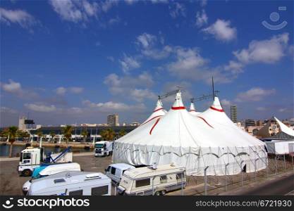 circus big top white with blue sky