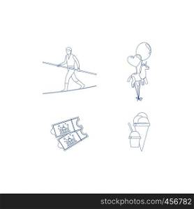 Circus blue line art icons. Vector illustration. Circus blue line art icons