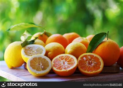 Citrus fresh fruit on the wooden table