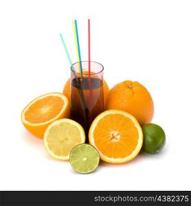 Citrus fruit juice isolated on white background close up