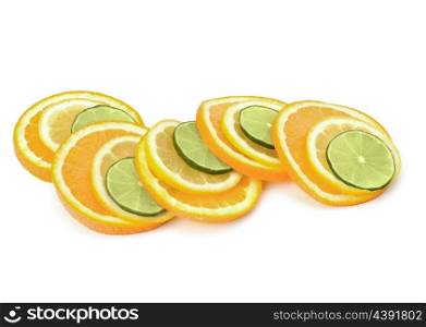Citrus fruit slices isolated on white background