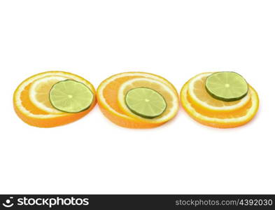 Citrus fruit slices isolated on white background