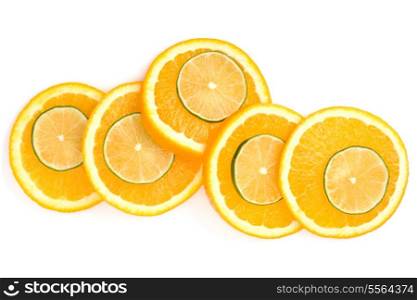 Citrus fruit slices isolated on white background