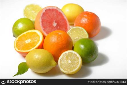 Citrus fruits lemon, lime, grapefruit, orange isolated on white