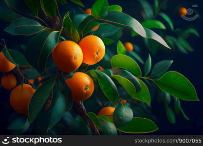 Citrus oranges grow on tree.  Generative AI 