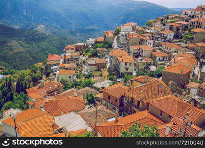 City arachova. Greek Republic. City streets and mountain views. Old buildings. 13. Sep. 2019.