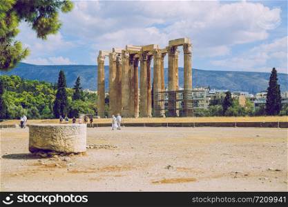 City Athens, Greek Republic. Historic building ruins. Tourists and city streets.11. Sep. 2019