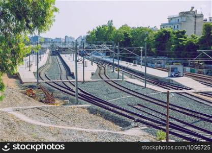 City Athens, Greek Republic. Railway station and ways. Urban city space. 16. sept.