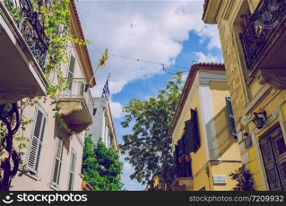 City Athens, Greek Republic. Urban city street with buildings.11. Sep. 2019