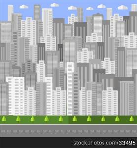 City Background. Architectural Building in Panoramic View. Urban Landscape and City Life. Flat Design.. City Background. Urban Landscape