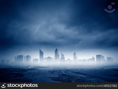 City background. Dark background image of modern city scene