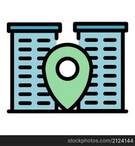 City building location icon. Outline city building location vector icon color flat isolated. City building location icon color outline vector