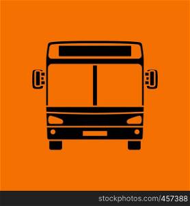 City bus icon front view. Black on Orange background. Vector illustration.