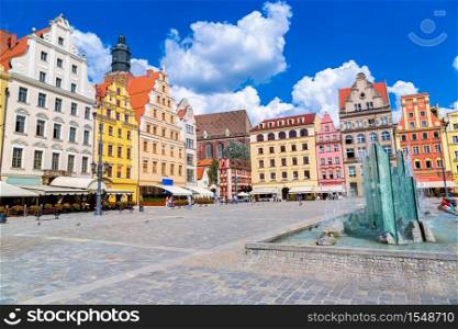 City center and Market Square in Wroclaw, Poland in a summer day