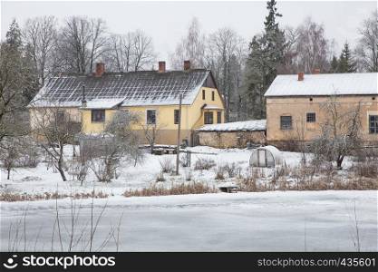 City Cesis, Latvia. Old town buildings, street and urban view. Winter and snow. Travel photo 2018, 31. december.