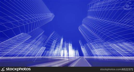 City concept 3d rendering. Abstract city scene. Architecture design 3d rendering