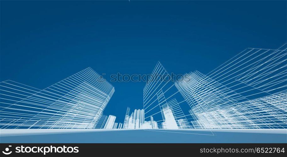 City concept 3d rendering. City concept. 3d rendering image abstract blue. City concept 3d rendering