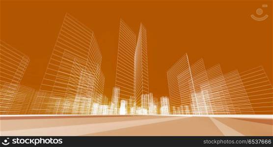 City concept 3d rendering. City concept. City construction building 3d rendering