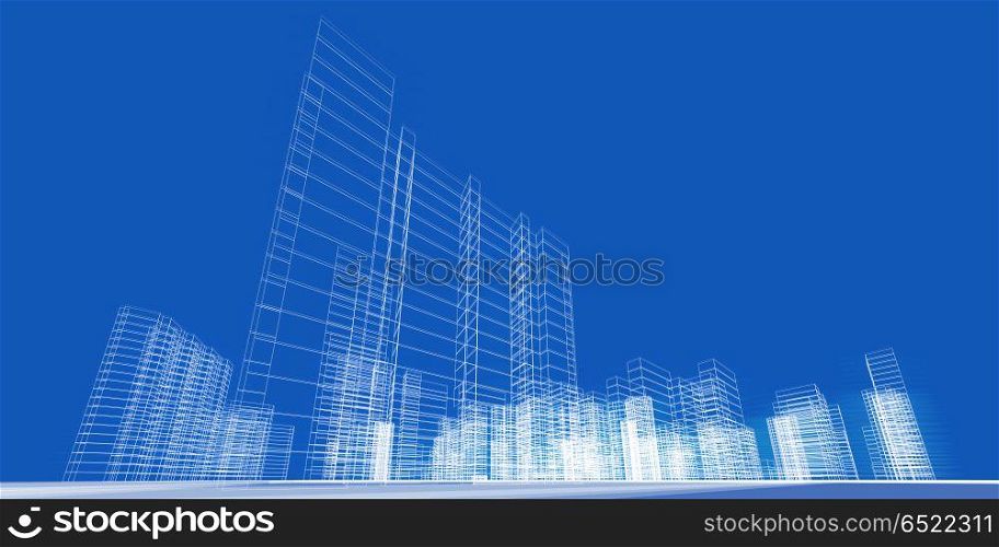 City concept 3d rendering. City concept. Downtown construction building 3D rendering. City concept 3d rendering