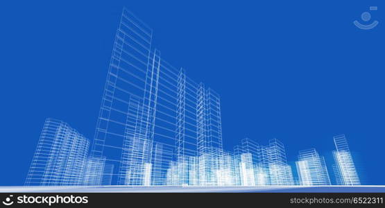 City concept 3d rendering. City concept. Downtown construction building 3D rendering. City concept 3d rendering