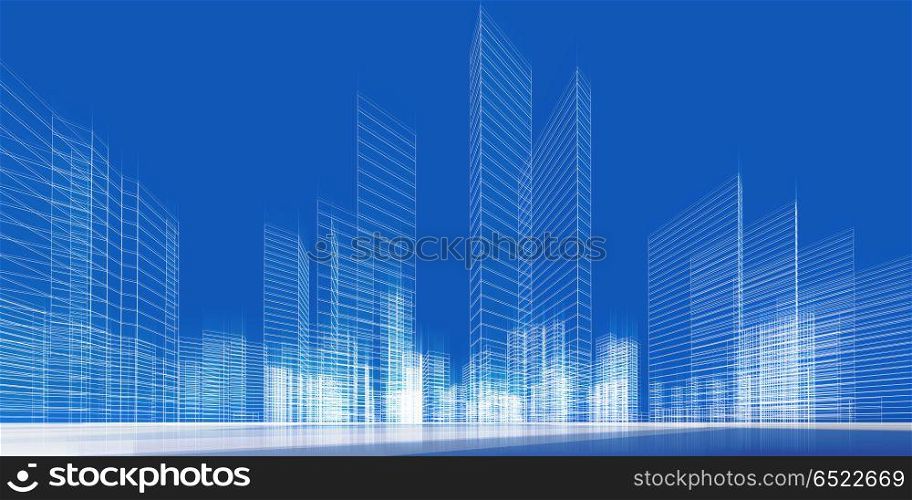 City concept 3d rendering. City concept. Downtown construction building 3D rendering. City concept 3d rendering