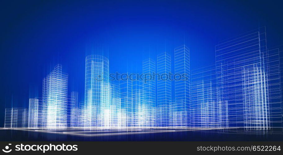 City concept background 3d rendering. City concept background. 3d rendering. Construction project. City concept background 3d rendering