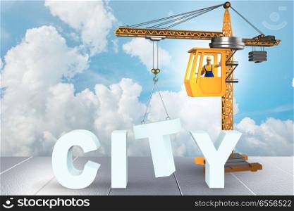 City construction concept with crane - 3d rendering