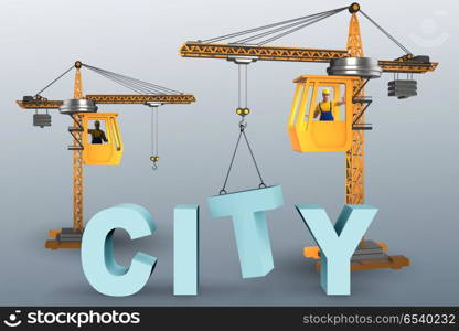 City construction concept with crane