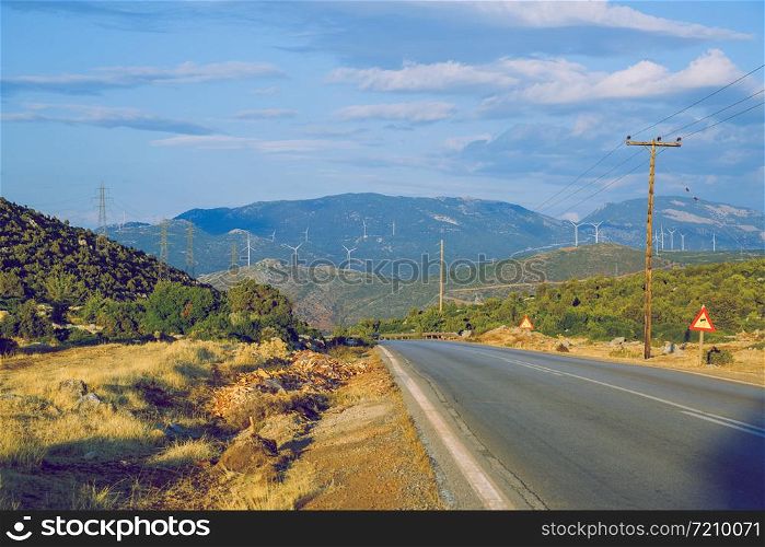City Delphi. Greek Republic. Nature and mountains on a sunny summer day. 13. Sep. 2019.