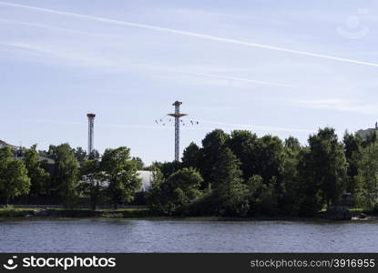 City embankment. waterfront views of the river on a sunny day