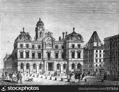 City Hall of Lyon, vintage engraved illustration. Magasin Pittoresque 1845.
